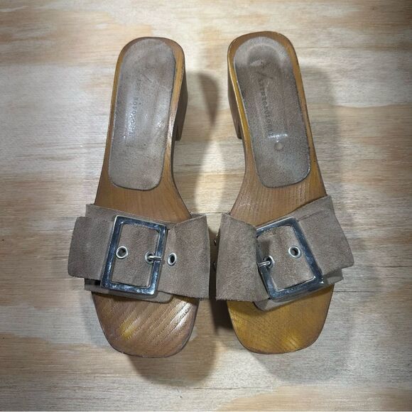Anthropologie Suede Open Toe Buckle Slide Sandals Women’s Size 6.5 - Picture 2 of 7